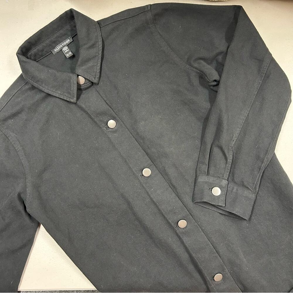 Eileen Fisher Shacket Button Down Shirt Jacket Black Collar Womens Size XXS